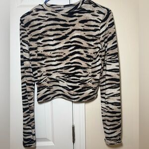 Zebra Print Long Sleeve Slightly Cropped Top